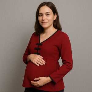 VTG Take Nine Maternity Top M Red Black Checkered V Neck Long Sleeve Adj straps